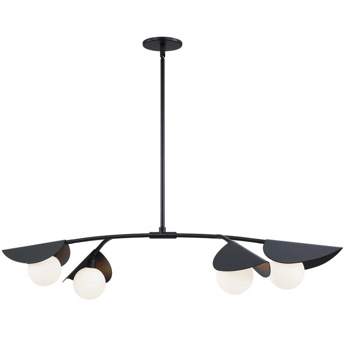 Dainolite Emma 4 Light Horizontal Pendant Matte Black Finish White Glass Lamp