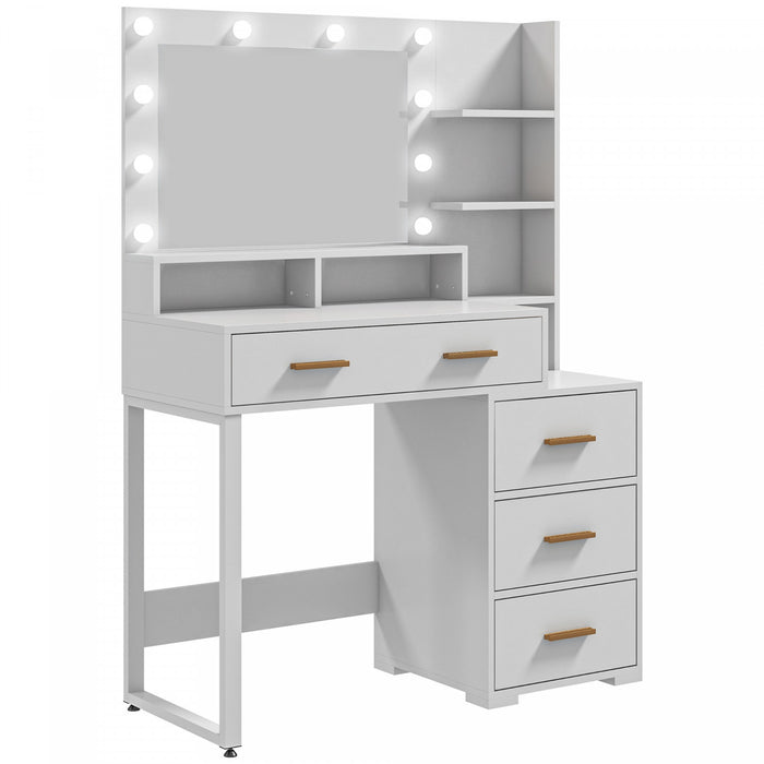 HOMCOM Vanity Table, Makeup Table with Mirror and Storage, White