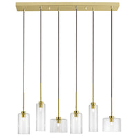 Dainolite Industrial Chic 6 Light Horizontal Pendant Aged Brass Finish Clear Glass Lamp