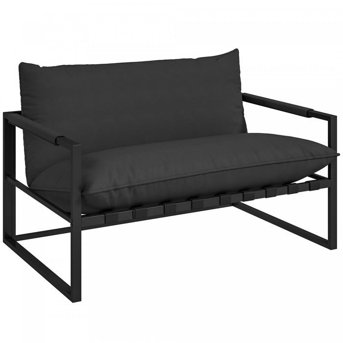 Outsunny Outdoor Sofa Loveseat, Webbing Patio Couch With Thickened Cushion