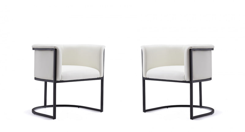 Cosmopolitan Mid-Century Modern Vegan Leather Metal Dining Chair in Ivory - Set of 2