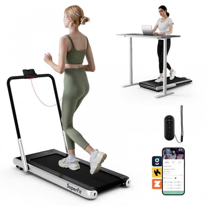 Superfit 3-in-1 Folding Treadmill With Smart Apps Remote Control Led Display And Speakers Silver