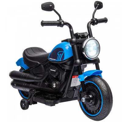 Aosom Kids Motorcycle, 6v Electric Motorcycle With Training Wheels, Foot Pedal, Headlight, Music, Forward/reverse, Single-button Start, Toddler Ride On Toy For 18+ Months, Blue
