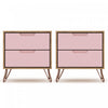 Rockefeller Mid-Century Modern 20" Nightstand in Pink (2-Drawer) - Set of 2 | Table de nuit Rockefeller Mid-Century Modern 20" en rose (2 tiroirs) - Lot de 2