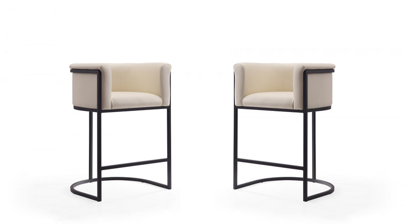 Cosmopolitan Mid-Century Modern Metal Upholstered Counter Stool in Cream - Set of 2 Bar Stool