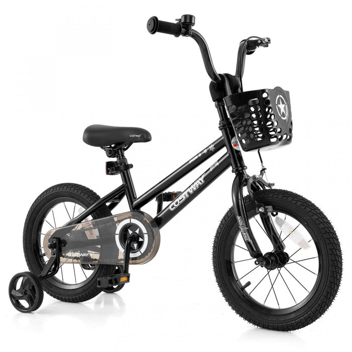 Costway 14\" Kid's Bike With Training Wheels Adjustable Handlebar & Seat Handbrake Black