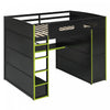 Jerry Wood Loft Bed with Desk and Storage,Full Size,Green Full Bed | Jerry Lit mezzanine en bois avec bureau et rangement, Taille Double, Vert