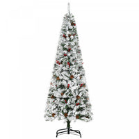 Homcom 6ft Snow Artificial Christmas Tree With Pine Cone, Red Berry