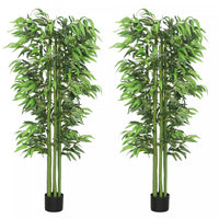 Outsunny 6FT Artificial Bamboo Trees Set of 2 in Pot Indoor Decor, Green
