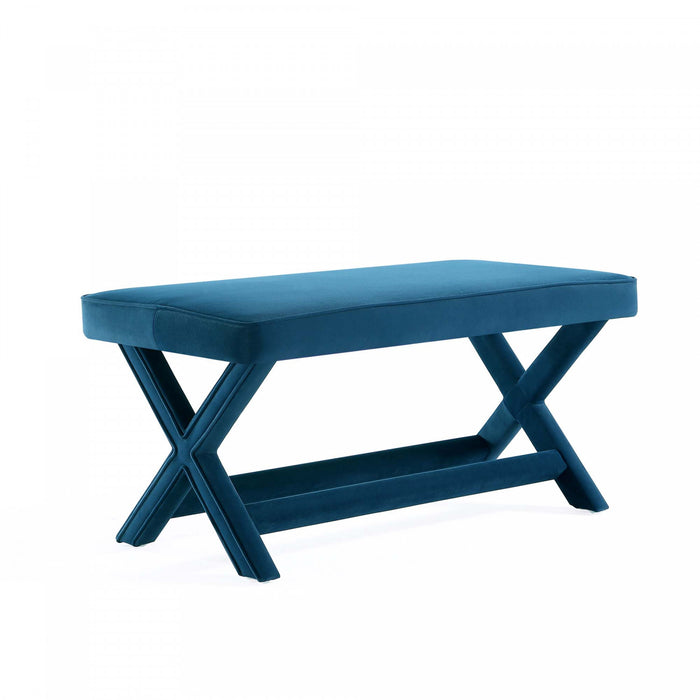 Abigail Mid-Century Modern Upholstered Velvet Accent Bench in Blue