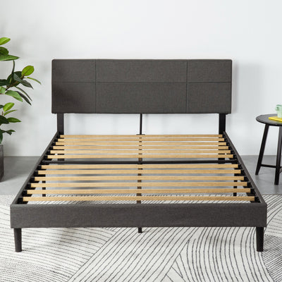 Denna Upholstered Platform Bed with Headboard in Dark Grey - Full Size | Denna lit plateforme rembourré avec tête de lit gris foncé - Double