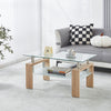 Lucius Modern Geometric Design Tempered Glass Coffee Tablewith Metal Frame and Clear Glass,Natural  | Table basse moderne Lucius au design geometrique en verre trempe avec cadre en metal et verre transparent, naturel