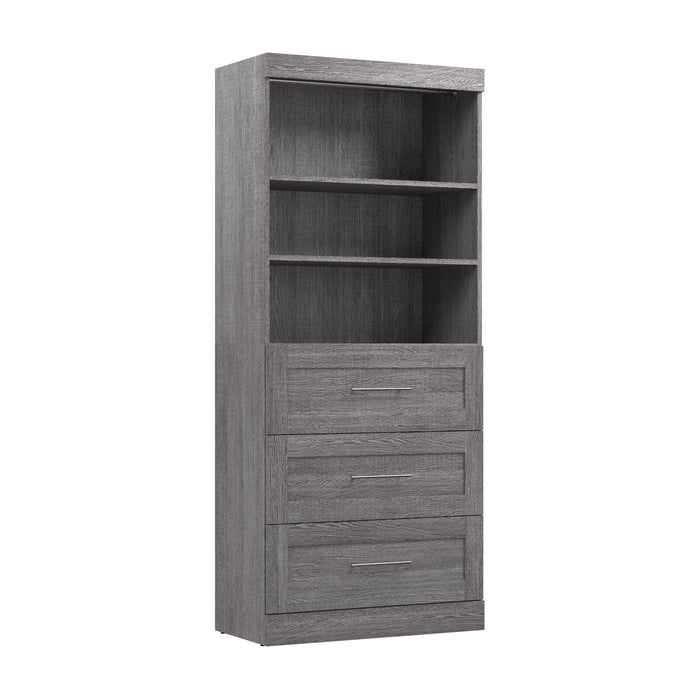 Bestar Pur 36 W Closet Organizer with Drawers - Bark Grey