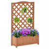 Outsunny 28\" X 11\" X 46\" Raised Garden Bed Wood Planter With Trellis For Vine Climbing, To Grow Vegetables, Herbs, And Flowers For Backyard, Patio, Brown