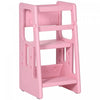Qaba Toddler Kitchen Helper 2 Step Stool With Adjustable Height Platform And Safety Rail, Pink|Qaba Tabouret Pour Enfants 2 Marches Avec Plateforme Reglable En Hauteur Et Rail De Securite, Aide D