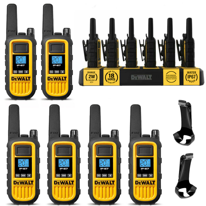 6 Dewalt DXFRS800 Work Site Walkie Talkies - 2 Watt, Heavy Duty, Long Range Indoor-Outdoor Two Way Radios + 22 Channel