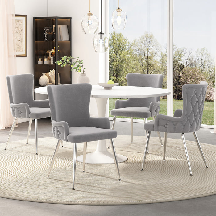 Luna Velvet Dining Chairs with Tufted Upholstered and Gold Metal Legs Set of 4, Grey