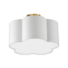 Dainolite Phlox 3 Light Flush Mount Small Aged Brass White Shade Lamp|Petit plafonnier affleuré Phlox de Dainolite avec abat-jour blanc, fini laiton vieilli et 3 ampoules