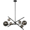 Dainolite Pamela 6 Light Horizontal Chandelier Matte Black Smoked Glass Lamp|Lustre horizontal Pamela de Dainolite en verre fumé, avec fini noir mat et 6 ampoules