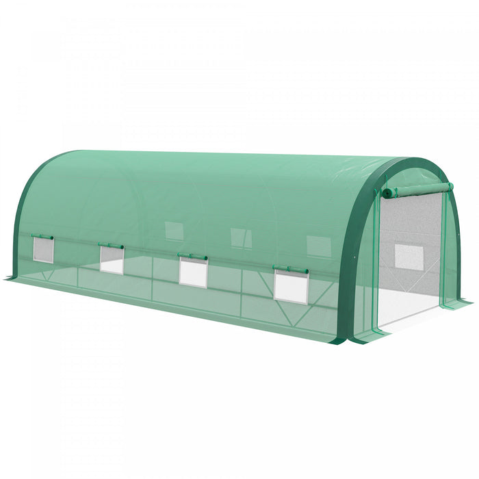 Outsunny 19.5' X 10' X 6.5' Walk-in Tunnel Greenhouse With Upgraded Structure, Zipped Roll Up Mesh Door, 8 Mesh Windows, Plant Hot House Tent With Pe Cover, 15 Plant Labels And Gloves, Green