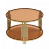 Jonas 31.5\" Round Tempered Glass Coffee Table With Lower Shelf, Brown
