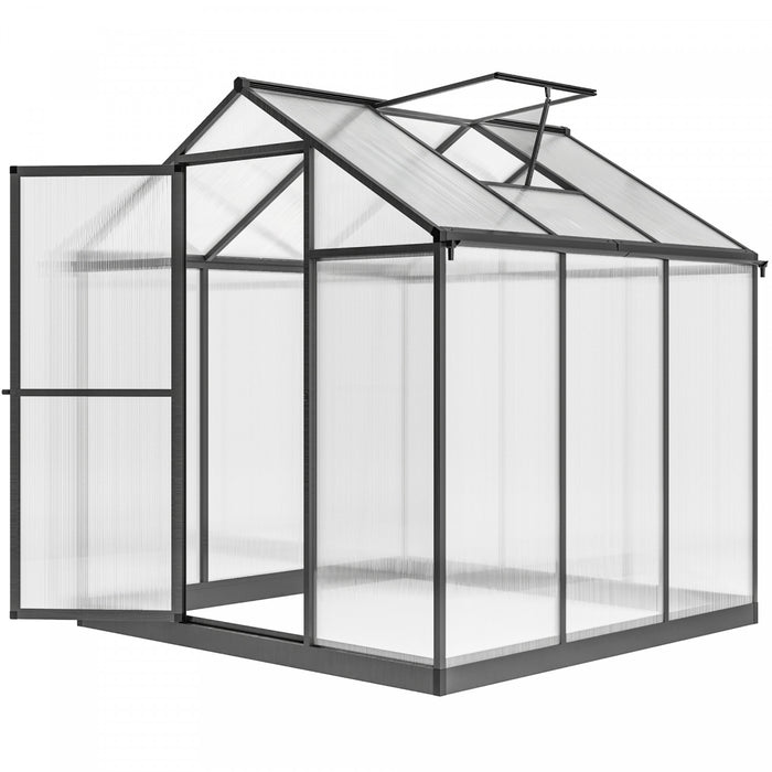 Outsunny 8' X 6' X 6.4' Walk-in Polycarbonate Greenhouse, Charcoal Grey