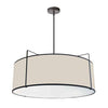 Dainolite Trapezoid 4 Light Pendant Drum Black/Cream Shade White Fabric Diffuser Lamp|Luminaire suspendu Trapezoid de Dainolite avec abat-jour cylindrique noir et crème qui diffuse la lumière, tissu blanc et 4 ampoules