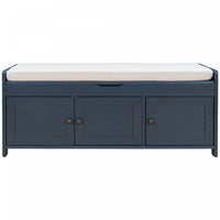 Olivia Pine Wood Storage Bench With 3-door Shoe Cabinet With Hidden Compartment - Antique Navy
