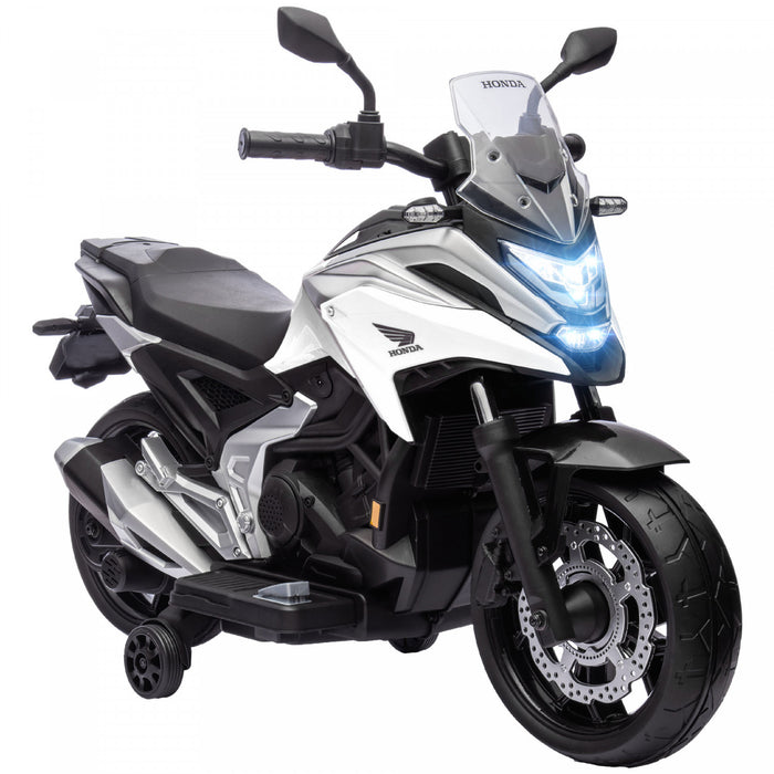 Qaba Honda Licensed 12v Electric Motorcycle, Battery Powered Ride-On Motorbike For Kids With Headlights Music Training Wheels, For 3-6 Years, White