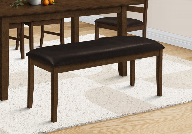 Bench Rectangular Dining Room Entryway Hallway Kitchen Brown Solid Wood Brown Leather-Look
