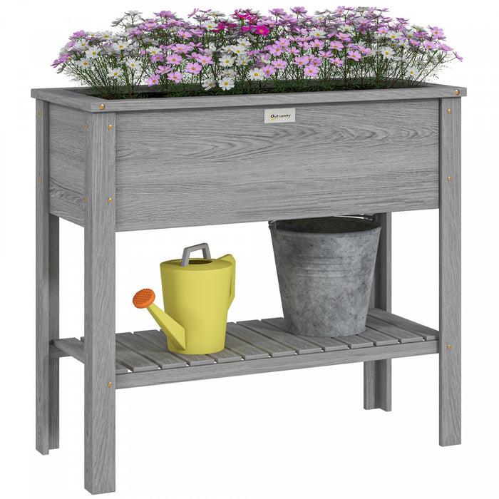 Outsunny Wooden Raised Garden Bed With Storage Shelf Grey