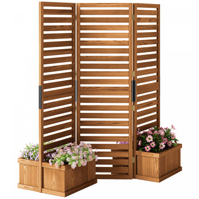 Outsunny Outdoor Privacy Screen With 4 Raised Beds And Drainage Holes