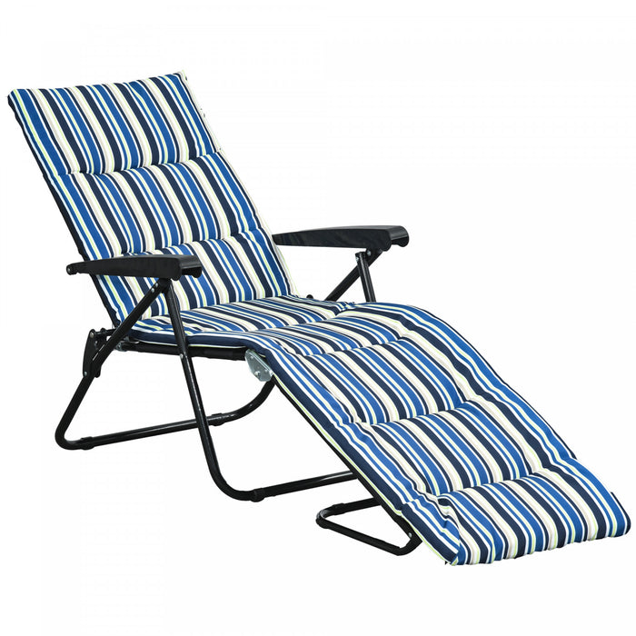 Outsunny Folding Lounge Chair W/ Cushion, Adjustable Back, Blue And White