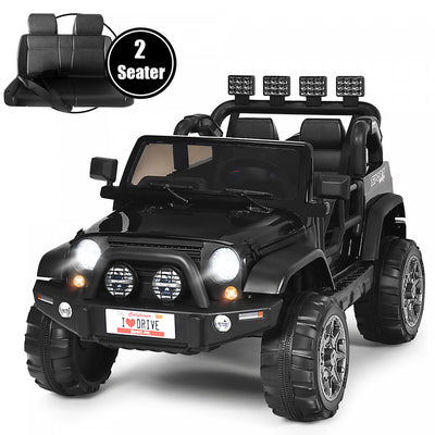Costway 12v Kids Ride On Car 2 Seater Truck Rc Electric Vehicles W/ Storage Room Black