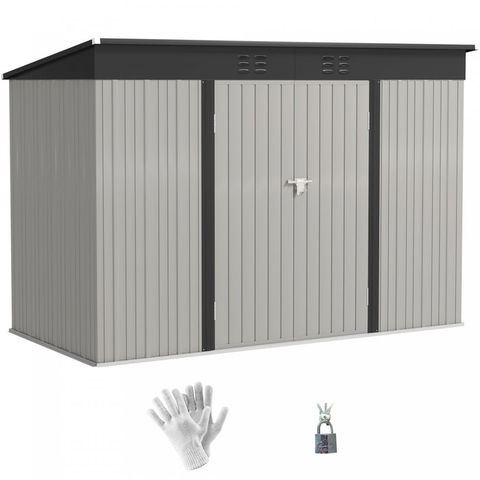 Outsunny 9' X 4' Galvanized Steel Storage Shed With Lockable Doors, Vents