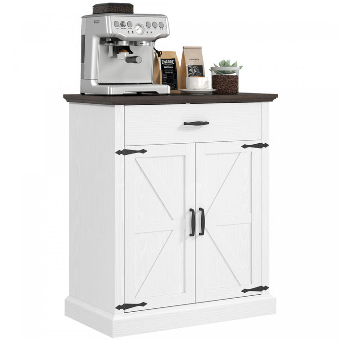 HOMCOM 30\" Farmhouse Sideboard Buffet Cabinet with 2 Barn Doors White
