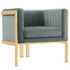 Manhattan Comfort Paramount Polished Brass Velvet Accent Armchair - Warm Grey|Fauteuil d’appoint Paramount de Manhattan Comfort en laiton poli et en velours - gris chaleureux