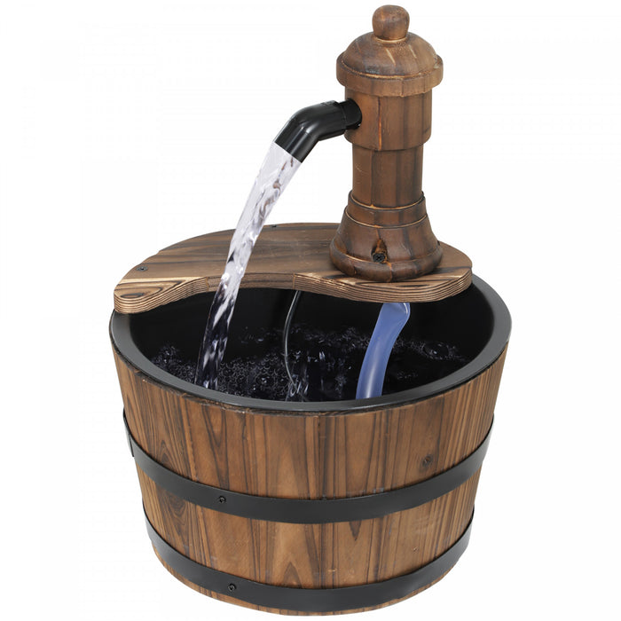 Outsunny Barrel Outdoor Water Garden Fountain With Electric Pump, Carbonized