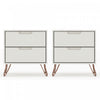 Rockefeller Mid-Century Modern 20" Nightstand in Off White (2-Drawer) - Set of 2 | Table de nuit Rockefeller Mid-Century Modern 20" en blanc casse (2 tiroirs) - Lot de 2