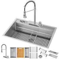 MultiSINK 33 in. Dual Mounted 3-Level Workstation Kitchen Sink, Faucet, Glass Rinser,Stainless Steel - E-XP31 Laundry Combo 