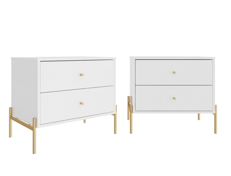 Jasper Modern 25\" Nightstand in White (2-Drawer) - Set of 2