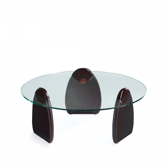 Artesia Modern Glam Glass Top Wood Coffee Table in Walnut