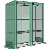 Outsunny Lean-to Mini Greenhouse With 3 Tier Shelves, Roll-up Doors, Green