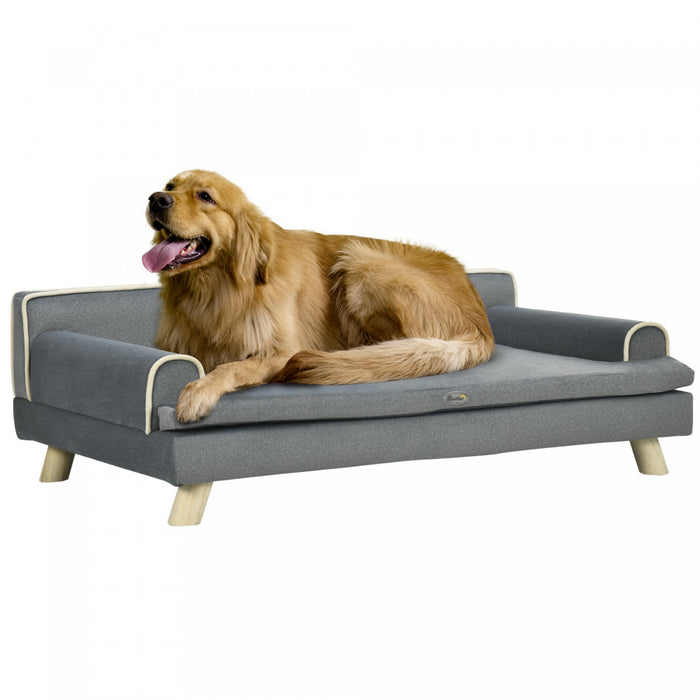 Pawhut Dog Sofa, 39\" Cat Couch With Removable Cushion, Washable Cover, Wooden Legs, Elevated Pet Cat Sofa For Medium & Large Dogs, Dark Grey
