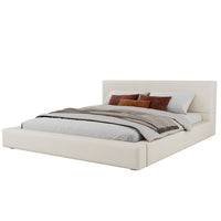 Connor Upholstered Platform Bed with Linen Headboard and Footboard,King Size,Beige King Bed