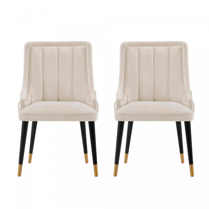 Eda Modern Wood Upholstered Dining Chair in Cream - Set of 2