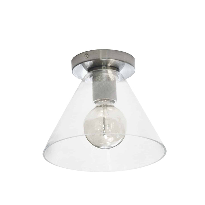 Dainolite Roswell 1 Light Flush Mount Large Satin Chrome Clear Glass Lamp