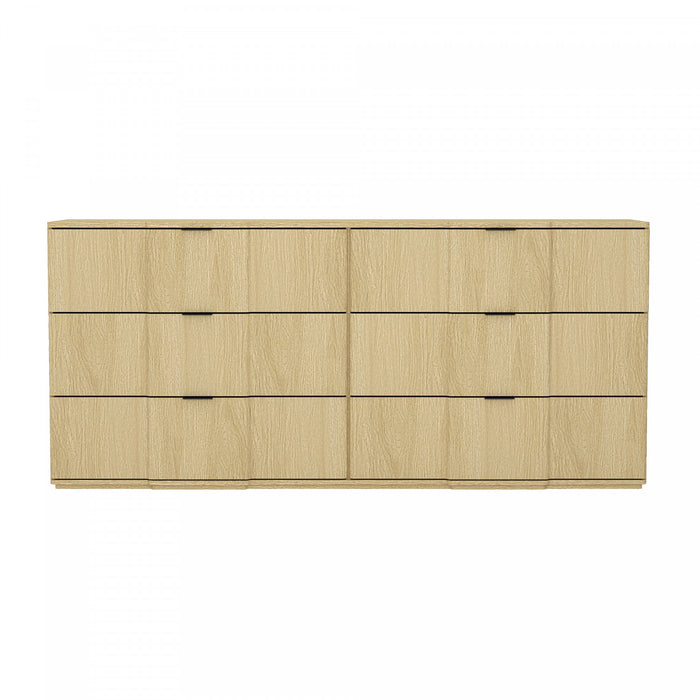 Clive Mid-Century Modern 72\" Dresser in Natural Oak (6-Drawer)