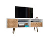 Manhattan Comfort Liberty 70.86" Mid-Century Modern TV Stand with 4 Shelves & 1 Drawer - White & Brown|Meuble pour téléviseur Liberty de Manhattan Comfort de 70,86 po de style moderne du milieu du 20e siècle avec 4 tablettes et 1 tiroir - blanc et brun