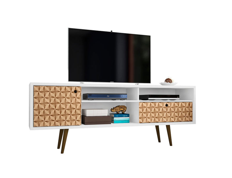 Manhattan Comfort Liberty 70.86\" Mid-Century Modern TV Stand with 4 Shelves & 1 Drawer - White & Brown
